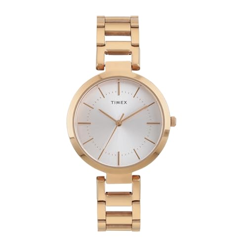 Image of TIMEX Analog Watch for Women with Silver Round Dial & Rose Gold Stainless Steel Bracelet Band Water Resistant Women's Wrist Watches - TW00ZR474