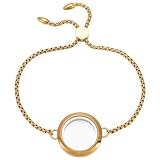 DELORIGIN Gold Floating Locket Bracelet Stainless Steel Memory Locket Bracelet Picture Memory Charms Memorial Jewelry for Women Men Photo Frame Pendant Ashes Hair Gemstones Keepsake