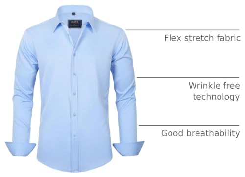 J.VER Men's Dress Shirts Solid Long Sleeve Stretch Wrinkle-Free Formal Shirt Business Casual Button Down Shirts - Image 5