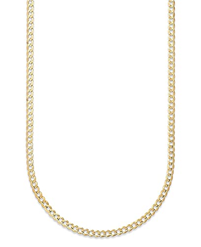 Pori Jewelers 10K Gold 2.3MM, 3.5MM, 5MM, 6.5MM, 7.5MM Hollow Curb/Cuban Chain Bracelet and Necklace- Yellow White Or Rose (3.5MM, Yellow, 20)