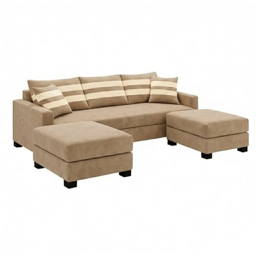 Image of Classiq Rich 5 Seater L Shape Sofa Set with Movable Ottoman | Flexible Layout | Spacious Soft Touch Seating | Designer Sofa for Living Room (Beige)