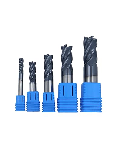 Image of 1 /4 inch 3 /8 inch 1 /2 inch 5 /8 inch 3 /4 inch Carbide Square End Mills Set, 4 Flute, AlTiN Coated, End Mill Bits for Hard Materials, HRC 45 Deg, CNC Router Bits - 5pcs
