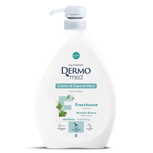 Dermomed, Handseifencreme Weißer Moschus, respektiert die Haut und macht sie duftend und weich, mit Hyaluronsäure, pH-neutral, hergestellt in Italien, dermatologisch getestet, Spender 1 l