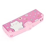 Multifunction Pencil Case for Kids Boys Girls, Cute Cartoon Pop Up Pencil Box with Sharpener, Scissors, School Supplies (Bear Pink)