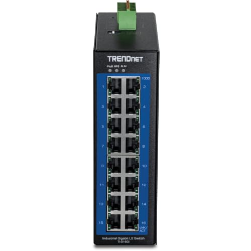 Image of TRENDnet 16-Port Industrial Gigabit L2 Managed DIN-Rail Switch, TI-G160i | 16 x Gigabit Ports,32Gbps switching capacity,NDAA & TAA Compliant, 32 Gbps Switching Capacity, Black