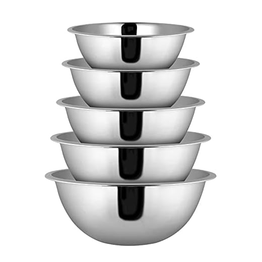 Conjunto 05 Bowls Tigelas em Aço Inoxidável Prata Cozinha Completa Funcional Multiuso
