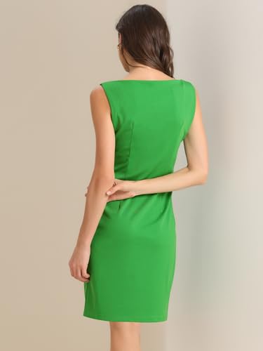 Image of Allegra K Sheath Dress for Women's Business Teacher Sleeveless Boat Neck Dressy Casual Office Dresses