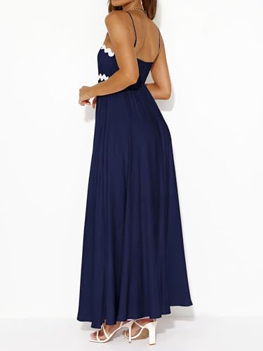 Image of PRETTYGARDEN Women Spaghetti Strap Boho Maxi Dresses Flowy | Sleeveless Smocked Long Dress, Striped Trim Flowy Dress Pockets, Elegant Square Neck Beach Sundress, Casual Summer Outfits