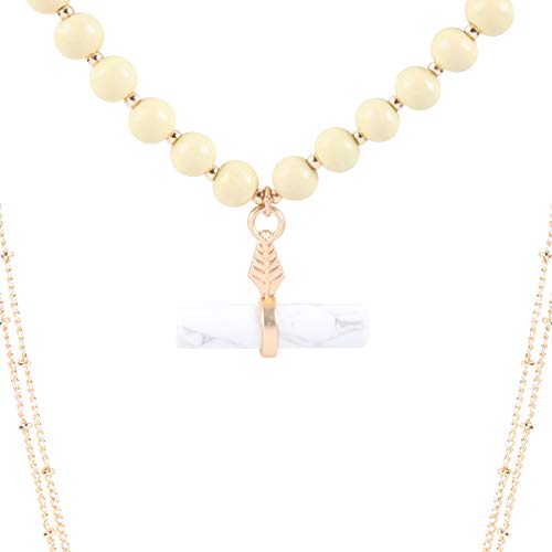 RIAH FASHION Bohemian Genuine Natural Stone Wood Bead Strand Statement Necklace - Multi Layer Drape, Sparkly Crystal Wrap, Long Chain, Choker2