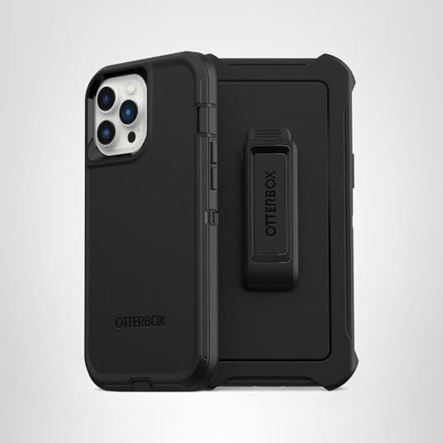 OtterBox iPhone 13 Pro Max & 12 Pro Max Defender Series Case-Single Unit Ships in Polybag, Ideal for Business Customers - BLACK, Rugged & Durable, with Port Protection, Includes Holster Clip Kickstand