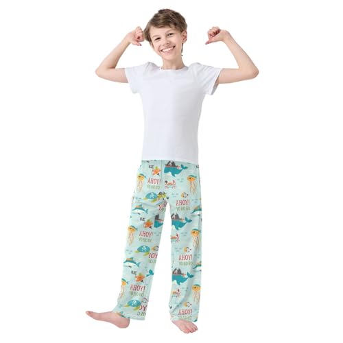 ZZXXB Pirate Whale Starfish Boys Long Pants Soft Trousers Elastic Waist Kids Lounge Bottoms with Pockets S-XL2