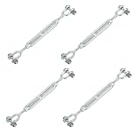 sourcing map 4Pcs M6(1/4") Jaw and Jaw Turnbuckles Wire Rope Tension, Galvanized Steel Turnbuckle Adjustable Cable Tensioner for Shade Sail, Clothesline, 1600 lbs Working Load Limit