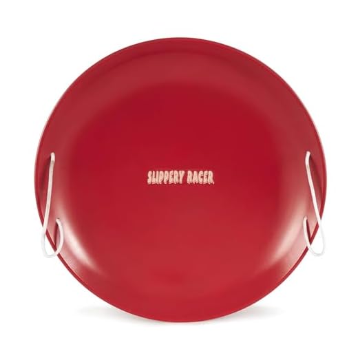 Slippery Racer ProDisc 26 Inch Heavy Duty Aluminum Iron Alloy Metal Kids Winter Saucer Snow Sled with Dual Riveted Soft Grip Rope Handles, Red