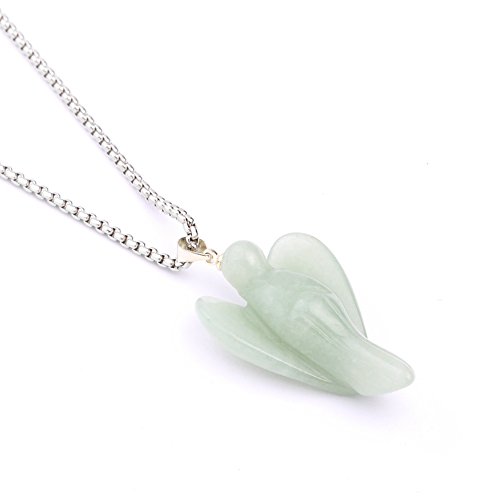 YYout Natural Stone Angel Pendants Green Aventurine Reiki Healing Crystal Guardian for Necklace with Stainless Steel Chain