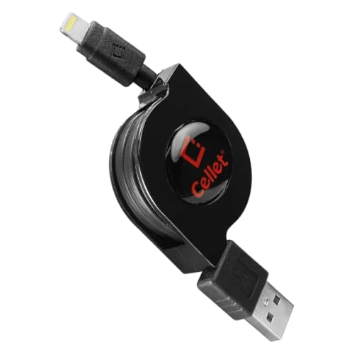 Image of Charging and Data Sync Cable for iPhone 7, 7 Plus and Other Lightning Devices - Lightning 8 Pin to USB - Retractable - Apple Certified - by Cellet - Black