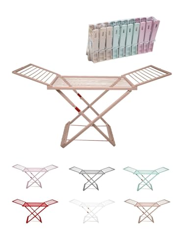 Jardin202 - Tendedero Plegable de Resina Incluye 20 Pinzas – Tendal Abatible Balcón para Interior y Exterior | Plegable (Crema)