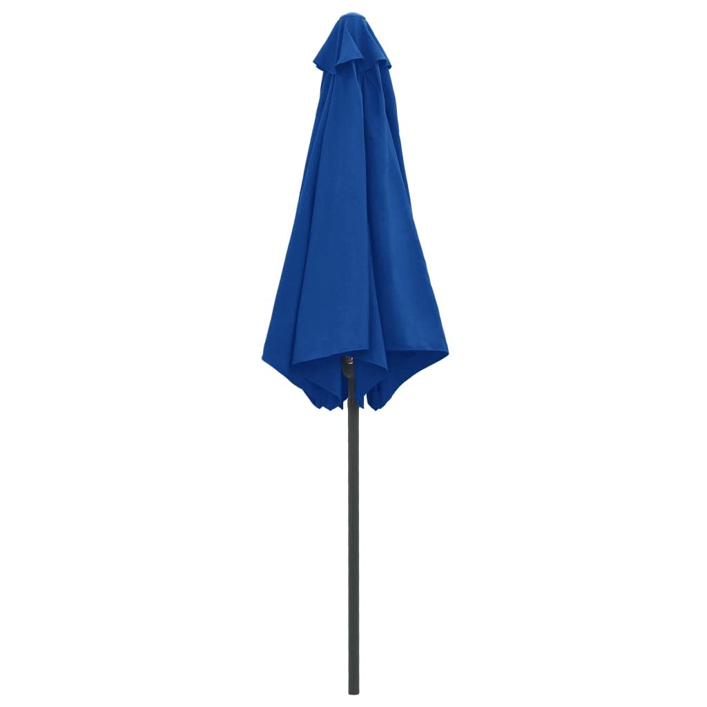 Parasol przeciwsłoneczny z aluminiowym masztem 270 x 246 cm, lazurowy niebieski i pokrycie parasola, 6 mocnych podpórek zapewniających stabilność, mechanizm korbowy do łatwego otwierania i