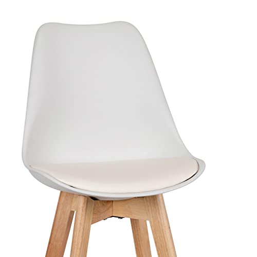 Flash Furniture Dana Set Of 2 Modern Commercial Counter Stools - White Plastic Backrest - Leathersoft Padded Seat - 27 Inch Counter Stools - Oak Finish Wood Frame #TOP6