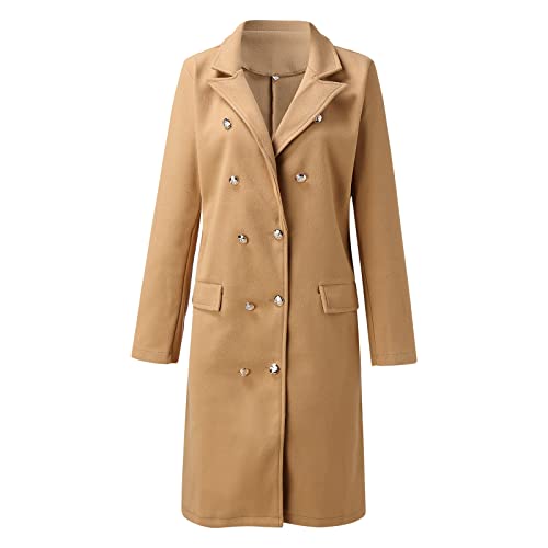 Mokingtop Womens Winter Coat,Women's Faux Wool Coat Notched Lapel Open Double Breasted Button Trench Jacket Slim Long Pea Coat Warm Overcoat Outwear #TOP2