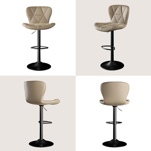 LaughLoft Modern Bar Stools Set of 3, 360&deg;Swivel Counter Height Stools Adjustable Height 24.8"-33.46", Faux Leather Upholstered Kitchen Stools Light Khaki