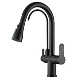 ZAMERY Modern Faucet 3 Way Water Filter Tap with 2 Handles for Hot, Cold and Drinking Water Pull Out Kitchen Sink Faucet with 360° Swivel,Matte Black