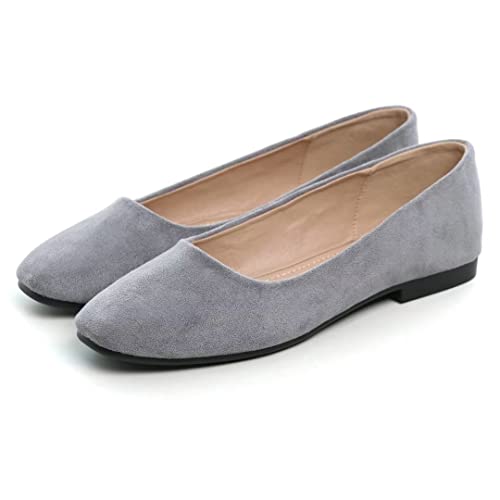 ZTWUTANG Stunner Women's Fashion Classic Slip-On Ballet Shoes Square Toe Dress Flats Gray 393