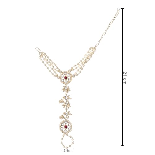 Image of I Jewels Traditional Gold Plated Kundan & Pearl Floral Design Haath Phool /Panja Adjustable Bracelet for Women (PIJ046Q) (1-Piece)