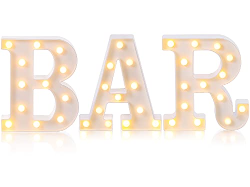 Mudder 3 Pcs Bar Sign Light up Letter Battery Operated Illuminated Marquee Light for Home Bar Pub Party Table Wall Decor(White)