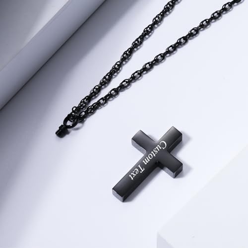 INBLUE Personalized Cross Urn Necklace for Ashes Stainless Steel Necklace In Loving Memory Customize Text Cross Urn Pendant Ashes Holder Keepsake Memorial Jewelry for Men4