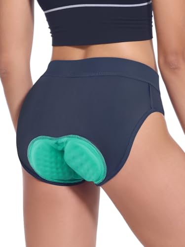 BERGRISAR Ropa interior de ciclismo con acolchado 4D para mujer, pantalones cortos de bicicleta con forro de gel, pantalones cortos de ciclismo para bicicleta, azul oscuro, S