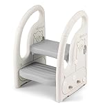 Onasti Step Stool for Kids, Toddler Step Ladder with Handles, Height Adjustable 2 Step Stool, Plastic Ladder/Toddler Helper Stool for Potty Training, Bathroom Sink, Bedroom & Kitchen (Grey-white)