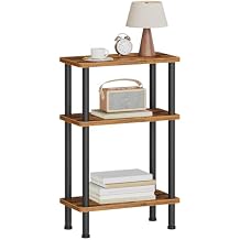 HOOBRO Narrow Side Table, 3-Tier Slim End Table No Tools Needed, Twist-On Assembly, Skinny Nightstand Sofa Storage Shelf for Living Room, Bedroom, Study, Rustic Brown and Black BF246BZ01N1