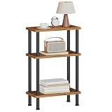 HOOBRO Narrow Side Table, 3-Tier Slim End Table No Tools Needed, Twist-On Assembly, Skinny Nightstand Sofa Storage Shelf for Living Room, Bedroom, Study, Rustic Brown and Black BF246BZ01N1