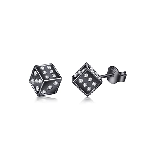 Mens Earrings Stud Dice Shape Mens Square Earrings Hypoallergenic Stud Earrings Fashion Dainty 8mm for Father Son or Cool Girl