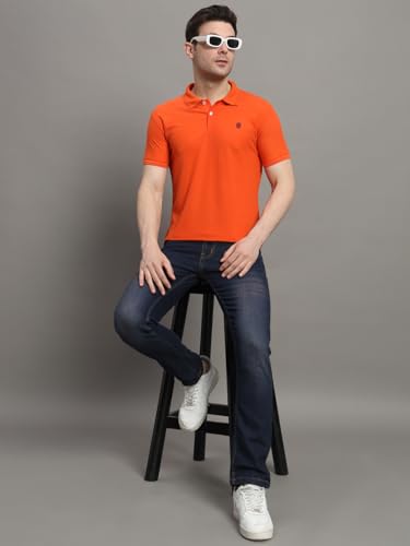 Image of R.ARHAN Men's Cotton Blend Half Sleeves Polo Neck T-Shirt Has A Logo On Chest & Straight Hem-RSE001