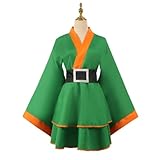 DUNHAO COS Anime Kurapika Kimono Dress Gon Freecss Cosplay Costume for Women Halloween Outfit Full Set-Green-M