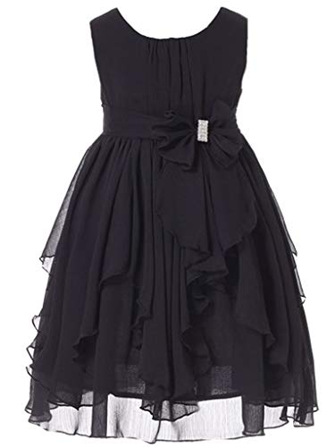 Bow Dream Flower Girls Dresses Junior Bridesmaids Little Girls Elegant Ruffle Chiffon Tea Length