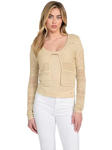 GUESS Womens Eco Long Sleeve Nellie Cardigan Sweater, Gold Lurex, Medium