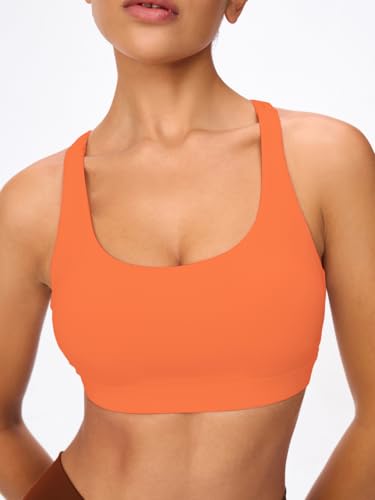 Image of Women's Strappy Sports Bras Light Compression Crop Criss Cross Back Padded Workout Yoga Bra Supportive U Neckline