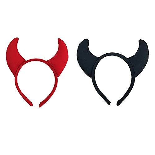 Bandeau Cheveux Femme Corne Diable Rouge Noir Bandeaux Fille Deguisement Adulte Femme Serre Tête Enfant 2 Pcs Cover