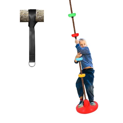 REDCAMP Climbing Rope Tree Kids Swing with Platforms and Disc Seat, Heavy Duty Plastic Disc Swing Seat for Child and Adults with 6.5ft Tree Strap and Snap Hooks, Suitable for Outside Playground,Red