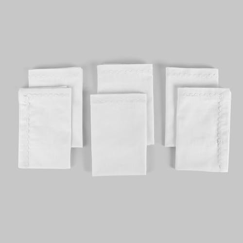 Image of FINGERCRAFT Cloth Napkins Set of 6, 18x18 Inch, 100% Cotton Table Napkins with RIC Rac Scallop Lace Trim, Reusable Washable Dinner Napkins for Wedding, Party, Dining & Home Decor (White)