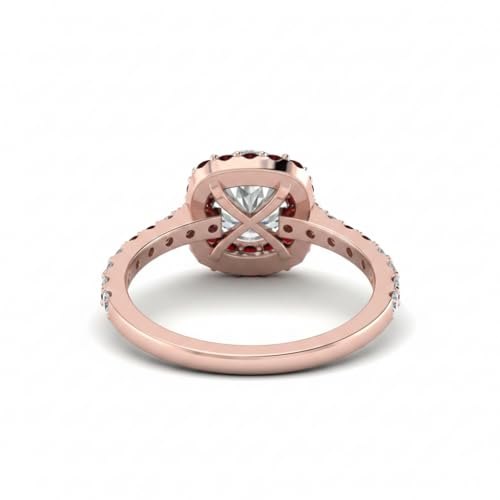 Image of Choose Your Gemstone Round Diamond CZ Square Halo Ring Rose Gold Plated Round Shape Petite Engagement Rings Matching Jewelry Wedding Jewelry Easy to Wear Gifts US Size 4 to 12