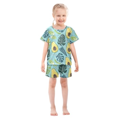 ALAZA Tropical Avacado Palm Leaves Pajamas Short Sleeve 2 Piece Sleepwear Top and Bottom Pajama Set Unisex3