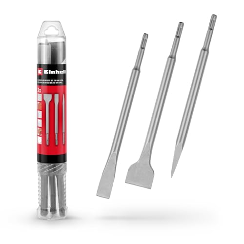 Originale Einhell set di 3 scalpelli SDS Plus, 250 mm (con punta, lama piatta larga 20 mm e lama da scavo larga 40 mm in acciaio 40Cr per lavori di demolizione e ristrutturazione)