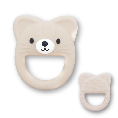 Image of Baby Teether, Safe Chew Toy for Infants, Soothing Relief for Teething Pain, Cute Animal Shape, Easy Grip for Tiny Hands (Beige Cat)