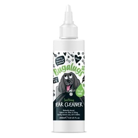 BUGALUGS Ear Cleaner, Dog & Cat Ear Cleaner Solution Softens & Removes Wax, Remedy For Ear Hygiene, Non-Toxic Dog & Cat Ear Drops, Alcohol-Free Stop Head Shaking with Easy Applicator Cover