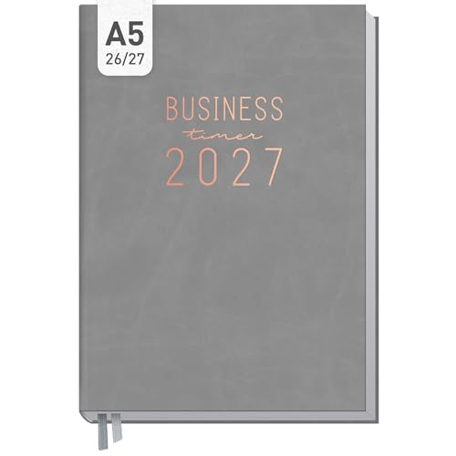 Häfft Business-Timer Terminkalender 2026 2027 A5 Grau-Rosé
