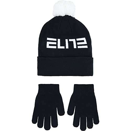 Image of Nike Big Kids' Elite Beanie and Gloves Set (One Size, Black /White)