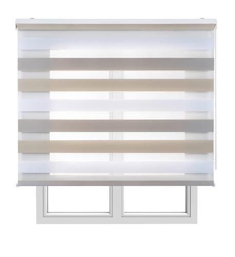 Estores Enrollables Noche y Día Elegantes con Tejido de Doble Caída para Puertas y Ventanas, Estor Noche y Dia de Fácil Instalación con Filtrado de Luz Ajustable STORESBASIC Tricolor 120x180